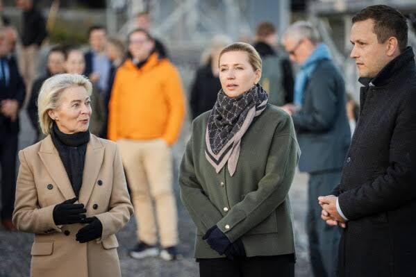 European Commission President Ursula von der Leyen and Danish PM Mette Frederiksen visit a technology facility in Nuuk.