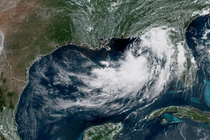 Satellite view showing Tropical Storm Bertha in the Gulf of Mexico on July 21, 2026.