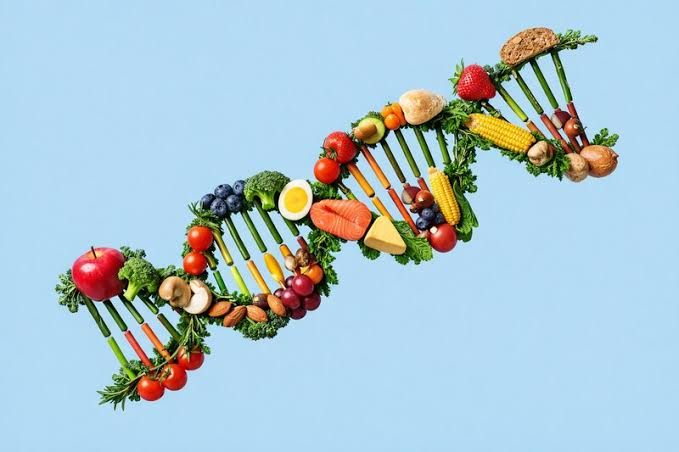 A laboratory report display showing genetic markers alongside personalized nutrition food recommendations.