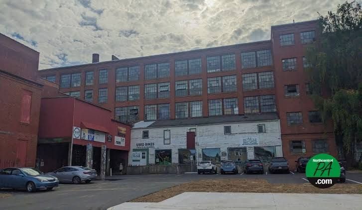 Entrance to the historic Pajama Factory building on Rose Street in Williamsport, Pennsylvania.