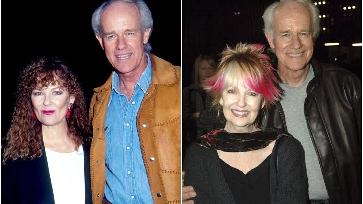 Mike Farrell and Shelley Fabares posing together at a public event.